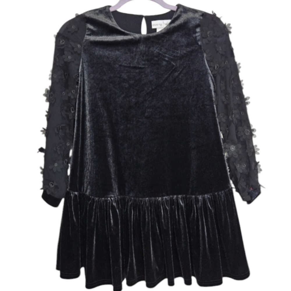 Chasing Fireflies Dress Girls Size 10 Velvet Flower Applique Long Sleeves Party